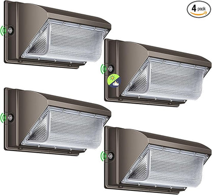 LED Wall Pack Light 500W Equivalent 18000LM LED Flood Security Light Dusk to Dawn Photocell 5000K 120W 100-277V Outdoor Wall Mount Lighting Commericial IP65 Waterproof for Yard Garage 4 Pack