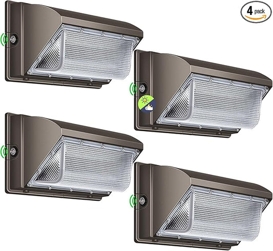 LED Wall Pack Light 500W Equivalent 18000LM LED Flood Security Light Dusk to Dawn Photocell 5000K 120W 100-277V Outdoor Wall Mount Lighting Commericial IP65 Waterproof for Yard Garage 4 Pack