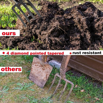 4-Tine Spading Digging Fork, Garden Digging Spading Fork Forged Steel with D-Grip Handle 41“