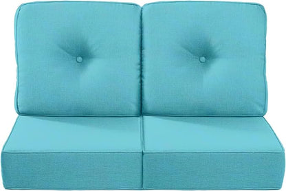 Luxury 22x24/22x25 6-Inch Outdoor Seat Cushions - Set of 2 Water Repellent Patio Chair Cushion for Porch Rattan Dining Rocker Glider Chairs Loveseat Couch Sectional Sofa - Turquoise