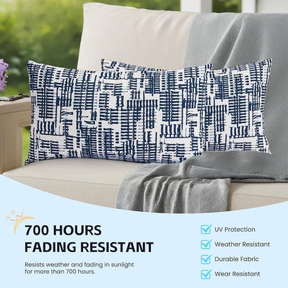 Outdoor Lumbar Pillows Waterproof Covers 2 Pack 12×20 Inch, Decorative Toss Pillows Covers, Rain-Proof, Fade Resistant for Patio Furniture, Sofa, Couch, Garden