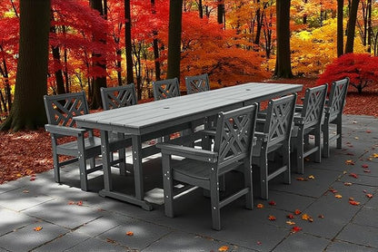 10 Piece HDPE Outdoor Dining Set for 8, Patio Dining Furniture Set with 2 Table and Umbrella Hole, Outdoor Table and Chairs for Garden, Poolside, Backyard, Deck