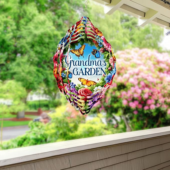 FLAGWIX Christmas Garden Gifts for Grandma - Nana's Garden 3D Stainless Steel Metal Wind Spinners 12 in - Gardening Grandma Christmas Birthday Gifts for Women Nana Gigi, Grandmother Gift Ideas