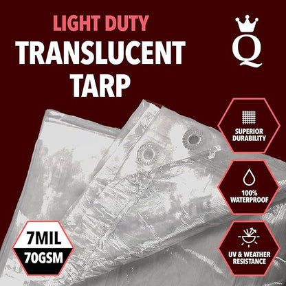 QUEEN OF TARPS | 10x12 Light Duty Tarp Waterproof, 70 GSM is 7 MIL, UV/Tear Resistant Tarp, Camping, Outdoor Furniture, Car, Tents, Painting, Firewood Protection | 10x12, Light Duty