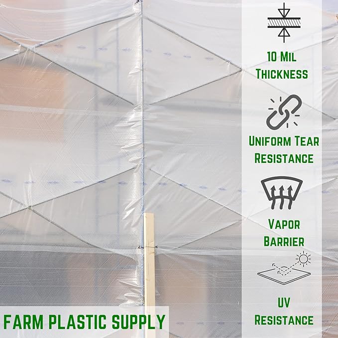 Farm Plastic Supply - Dura Skrim String Reinforced Clear Plastic Sheeting - 10 Mil - (6' x 50') - Reinforced Poly Film Tear Resistant, Weatherproof, Vapor Barrier Polyethylene Roll for Construction