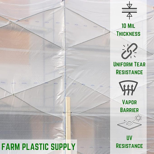 Farm Plastic Supply - Dura Skrim String Reinforced Clear Plastic Sheeting - 10 Mil - (6' x 50') - Reinforced Poly Film Tear Resistant, Weatherproof, Vapor Barrier Polyethylene Roll for Construction