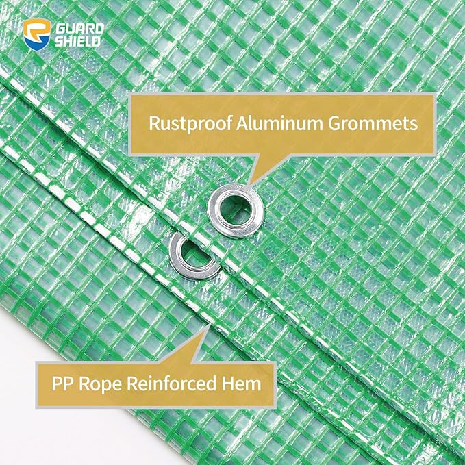 GUARD SHIELD Clear Green Tarp Heavy Duty 16x16 Feet Waterproof for Greenhouse Outdoor Garden Poly Cover UV Resistant 3x3 Weave 10mil (2-Pack)
