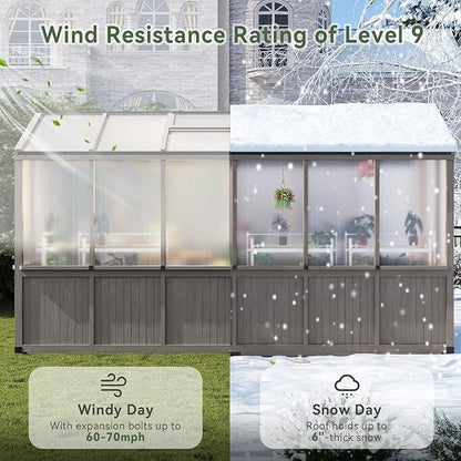 Aoxun 6x12 FT Wood Green House for Outdoors, Polycarbonate Panel Wooden Walk-in Greenhouse Kit with Automatic Temperature Control Roof Vent and Lockable Door, for Outside Backyard Garden, Gray