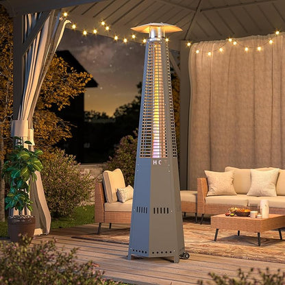 LAUSAINT HOME Hexagon Pyramid Patio Heater, 48,000 BTU Outdoor Patio Heater All Stainless Steel, Upgraded Quartz Glass Tube Propane Heater for Backyard Commercial, Tip-Over Protection, Cover & Wheels