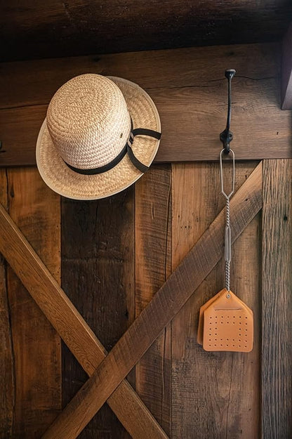 Leather Fly Swatter Set (3 Pack) – 17” Amish-Made Fly Swat w/Real Leather Paddle – Fly Swatters Multi Pack w/Metal Handle – Bug Swatter, Mosquito Swatter, Wasp Swatter (Brown)