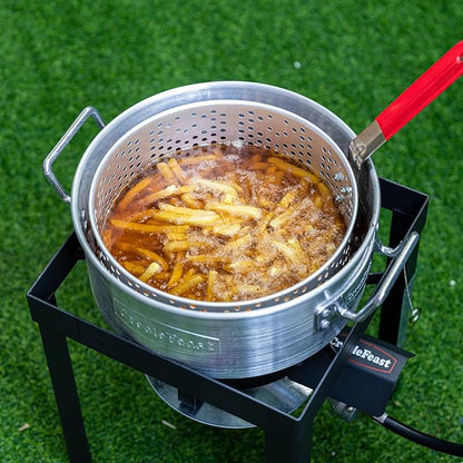 Creole Feast TFP1030 30 Qt. Turkey Fryer and 10 Qt. Fish Fryer Kit with 50,000 BTUs Propane Burner, Outdoor Deep Fryer & Seafood Boiler Steamer for Outdoor Cooking, Silver & Black