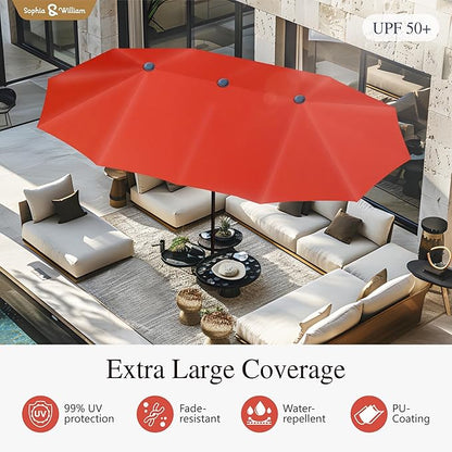 Sophia & William Patio Set with Umbrella Patio Dining Set for 6 with 13ft Rectangle Patio Umbrella Red, 6 x Patio Chairs Blue, 1 Wood Like Outdoor Dining Table with Umbrella Hole for Lawn Garden
