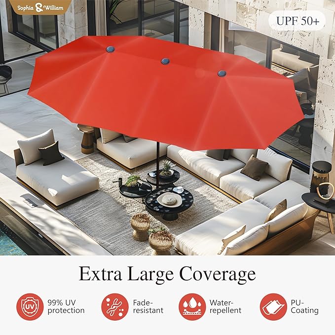 Sophia & William Patio Set with Umbrella 8 Pieces Outdoor Dining Set for 6 with 13ft Double-Sided Patio Umbrella Red, 6 x Swivel Patio Chairs, 1 Metal Table for Lawn Garden