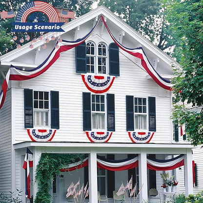 2x4 Ft American Pleated Fan Flag Bunting,Patriotic Bunting Embroidered Stars for Outside,Red White and Blue Decorations for 4th of July Independence Day Memorial Day 1pcs