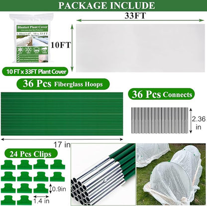 10X50FT Plant Covers Frost Protection Kit, Garden Hoops Kit for Winter Oudoot Plants, Floating Row Cover Frost Cloth Plant Blankets for Freeze Snow Protection, Greenhouse Hoop for Raised Beds