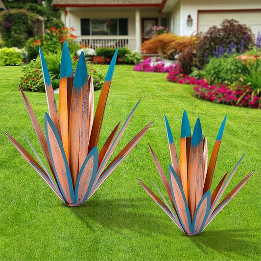Homight Metal Agave Plants Outdoor Decor Mexican Yard Art Plants Garden Decor for Outside Metal Art Flowers Gifts for Butterflies Bees Birds for Gifts (1big&1small)
