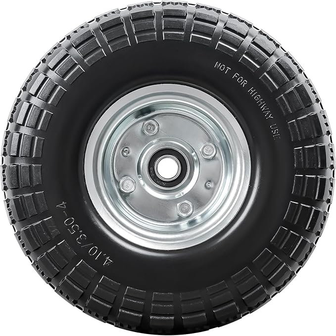 4 PCS 10” Solid Tires, 4.10/3.50-4” Flat Free Tires and Wheels with 5/8” Axle Bore Hole and Double Sealed Bearings Compatible with Hand Truck Wheelbarrow Tire Lawn Mower Tire (Silver) P-092