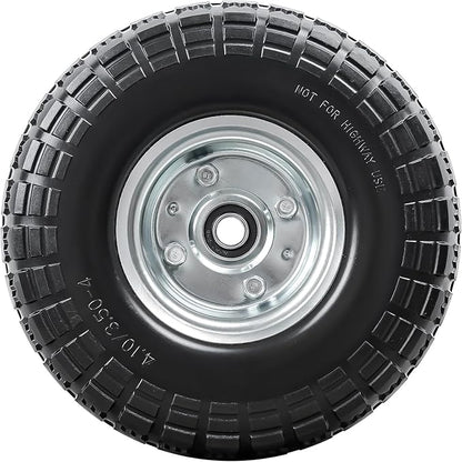 4 PCS 10” Solid Tires, 4.10/3.50-4” Flat Free Tires and Wheels with 5/8” Axle Bore Hole and Double Sealed Bearings Compatible with Hand Truck Wheelbarrow Tire Lawn Mower Tire (Silver) P-092