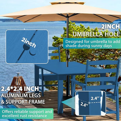 LOUNZY 5 Pieces Patio Dining Sets, Outdoor HDPE Furniture Set for 4 w/ 2" Hole Cut-Out Dining Table with 4 Patio Chairs for Pool, Lawn and Garden,Navy