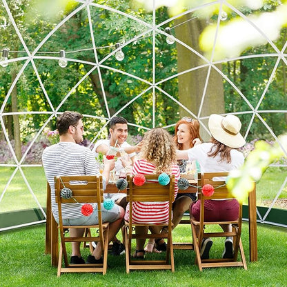 12FT Garden Dome Tent, Geodesic Dome Greenhouse with PVC Clear Cover, Waterproof Garden Bubble Dome Tent House with 2 x 10M Light Strings for Outdoor, Patio, Backyard, Party (Green Edge, 10FT/3M)