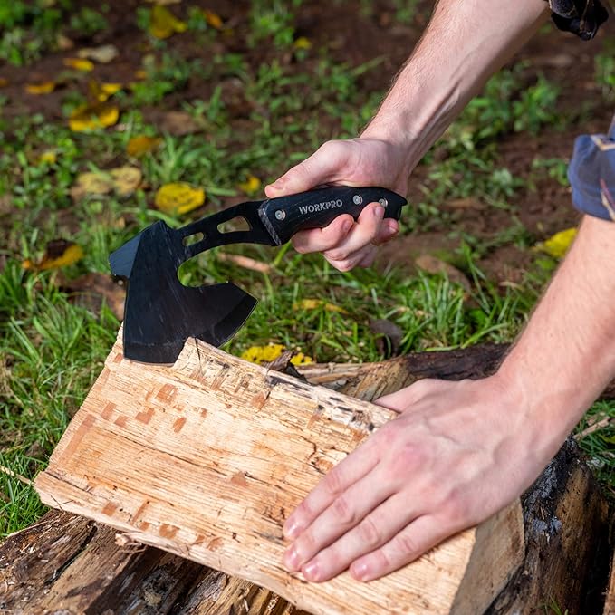 WORKPRO Axe and Fixed Blade Knife Combo Set, Full Tang, Wood Handle, for Outdoor Camping Survival Hunting, Sheath Included
