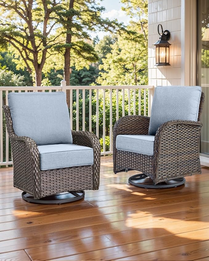 Luxury 22x24/22x25 6-Inch Outdoor Seat Cushions - Set of 2 Water Resistant Patio Chair Comfortable Cushion for Rattan Dining Rocker Glider Chairs Loveseat Couch Sectional Sofa - Baby Blue