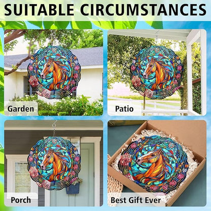 Horse Yard and Garden Wind Spinner, Unique 3D Hanging Horse Wind Spinner