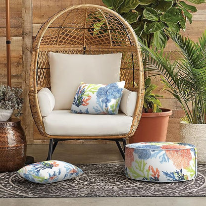 LVTXIII 12×20 Inch Outdoor Lumbar Pillows, Pack of 2 Water Repellent Lumbar Pillow with Inserts, Fluffy Decorative Garden Lumbar Cushions for Home Patio Coach Sofa Use, Coral Multi