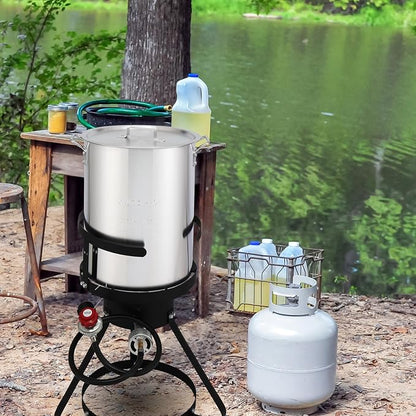 30 Qt Round Turkey Deep Fryer & 10 Qt Fish Fryers,Gas Propane Turkeys Fryer Set,Aluminum Seafood Boil Pot,Turkey Deep Fryers Set,with Propane Gas Burner,for Crab Lobster Shrimp Boiling (Silver)