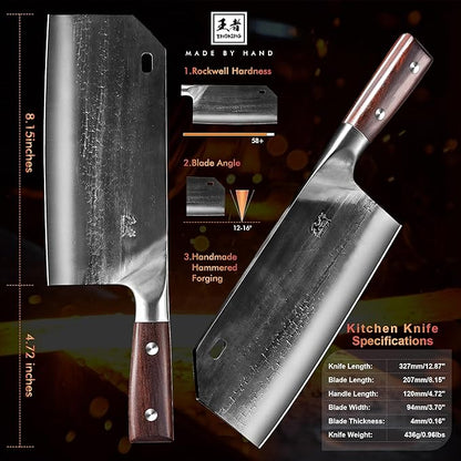 ENOKING Cleaver Knife Serbian Chef Knife Hand Forged Meat Cleaver German High Carbon Stainless Steel Chopping Butcher Knife Kitchen Knives with Full Tang Handle for Home and Restaurant, Ultra Sharp
