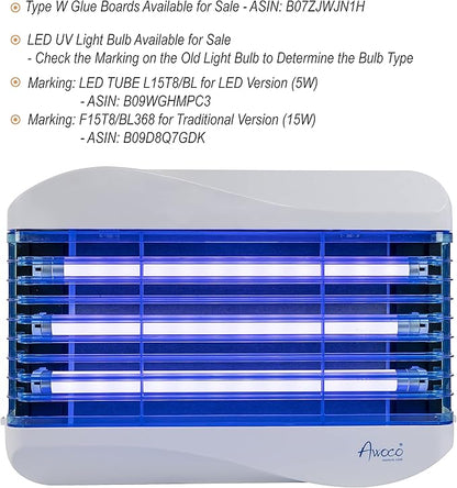 Awoco LED 15W 100V-240V Wall Mount Sticky Fly Trap Lamp XL 78” Extra Long Power Cord with 3 LED UV Bulb for Capturing Flies, Mosquitoes, Moths and Flying Insects (Fly Trap XL)