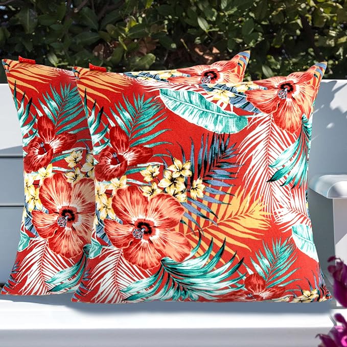 Throw Pillow Covers Set of 2, Outdoor Indoor Waterproof Decorative Patio Throw Pillowcase Shell 18x18 Inch, Square Cushion Case for Couch Sofa Garden Farmhouse Decoration-Sadira Chili Haze