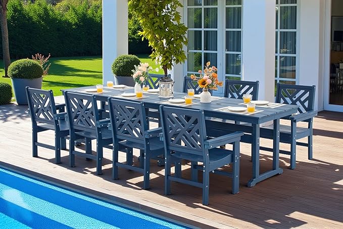 10 Piece HDPE Outdoor Dining Set for 8, Patio HDPE Furniture Set with 2 Table and Umbrella Hole, Outdoor Table and Chairs for Garden, Poolside, Backyard, Deck