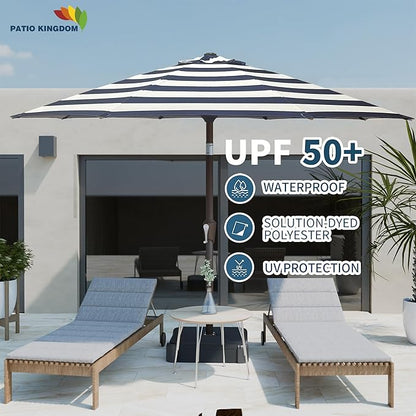 PatioKingdom Auto-Tilt 9FT Patio Umbrella Outdoor with 8 Sturdy Fiberglass Ribs,Market Table Umbrella for Pool,Backyard,Deck and Garden