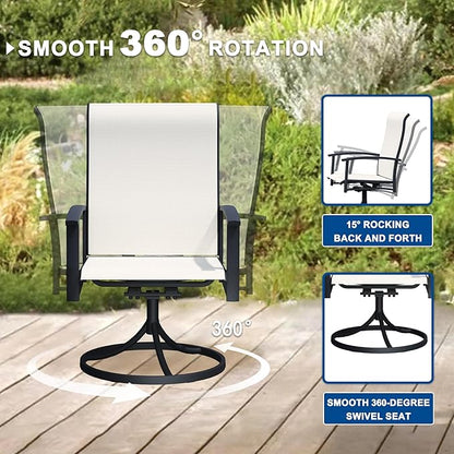Patio Swivel Chairs Set of 4, Outdoor Swivel Chairs with Armrest, High Back Patio Chair with Metal Frame, All-Weather Outdoor Dining Chair for Deck, Porch and Lawn, Oyster Beige