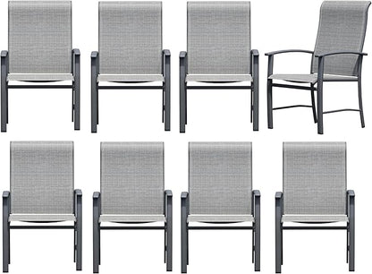 Outdoor Dining Chairs Set of 8, Stackable Patio Chairs with Metal Frame & Textilene Fabric, Perfect for Patio Garden Deck, Grey