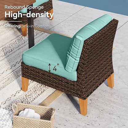 GREEN PARTY 9 Pieces Wicker Patio Furniture Set, All-Weather Outdoor Rattan Patio Sectional Sofa Conversation Set 9 Seats with 4" Thick Cushions for Garden, Backyard, 2 x Ottomans (Blue)