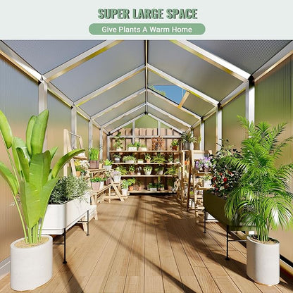 Greenhouse, Greenhouse for Outdoors, Polycarbonate Greenhouses with Quick Setup, Aluminum Frame and Roof Vent, Lockable Door for Backyard, Green Houses for Outside Garden Backyard, Patio