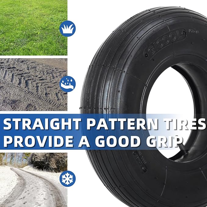 4.00-6 Replacement Tire and Inner Tube Set, 2 Pack, 13" Heavy Duty Tire and Wheel, TR-13 Straight Valve Stem, for wheelbarrow Trolley Dolly Garden Wagon Wheel Replacement