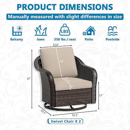 Vista Vibe Outdoor Patio 360 Degree Swivel Glider Rocker Chairs Set of 2, Washable Cushions, All-Weather & Steel Frame & Deep Seat Chairs, Balcony, Yard (Beige)