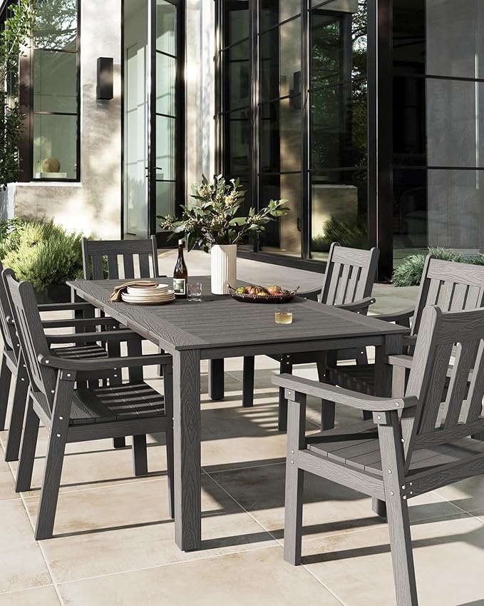 YEFU Outdoor Patio Chairs Set of 2: All Weather Outdoor Dining Chairs with Wide Curved Seat and Backrest - Plastic Patio Chairs for Outside Backyard/Garden/Pool/Porch/Deck 350lbs Capacity Grey