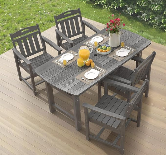 Ciokea HDPE Outdoor Dining Set 5-Piece Patio Table and Chairs with Umbrella Hole, All-Weather Patio Dining Set for 4, Durable Patio Furniture Set for Backyard, Garden, Lawn & Poolside, Grey