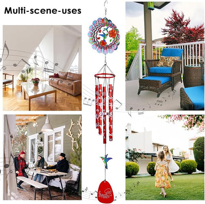 33-inch Memorial Wind Chimes, Sympathy Gift | Deep Tone Hummingbird Wind Chime, Rustproof Windchimes Decor for Garden/Patio/Yard, Indoor & Outdoor Use