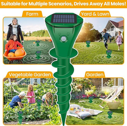 Mole Repellent Solar Powered Ultrasonic,4 Pack Gopher Repellent Outdoor for Lawn Garden Yard,Waterproof Mole Killer Traps,Sonic Spikes Get Rid of All Pests Gopher Vole Groundhog Chipmunk Snake-Green