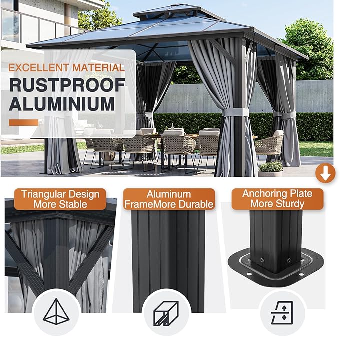 12 Ft. W X 12 Ft. D Aluminum Patio Hardtop Gazebo