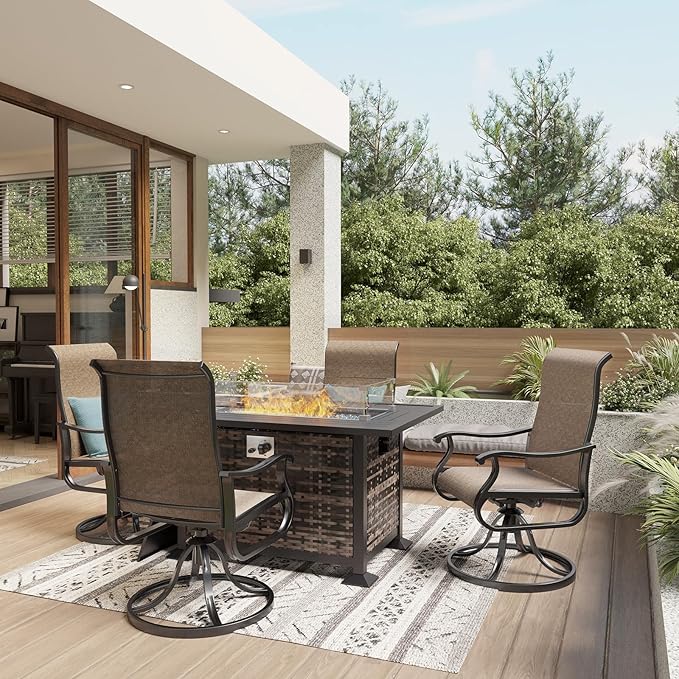 Amopatio Patio Swivel Chairs Set of 4, Outdoor Swivel Rocker Dining Chairs with All Weather Textilene High Back & Metal Frame, for Backyard Deck Lawn, Brown