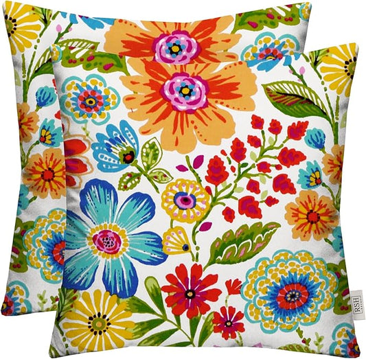 RSH Décor: Set of 2 Square Throw Pillows | Indoor/Outdoor All Weather Polyester Fabric | Decorative Accent Pillows for Patio Furniture | Reversible | 24" x 24" | Gregoire Fresco