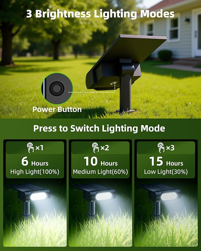 EZVALO Solar Spot Lights Outdoor Waterproof IP67, 3 Lighting Modes Landscape Spotlights, Efficient King-Size LEDs, Solar Powered for Garden Yard Pathway (6Pack, Cool White)