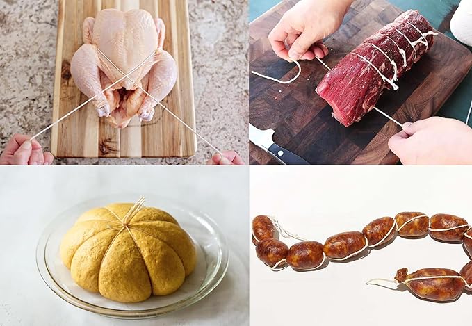 KONMAY 1.5mm Butcher 's Twine – 490ft 100% Cotton Cooking String, Baker Twine for Trussing, Roasting, Grilling, Tying Meat, Herbs & Sausages,Packed in a Paper Box with Feeding Hole