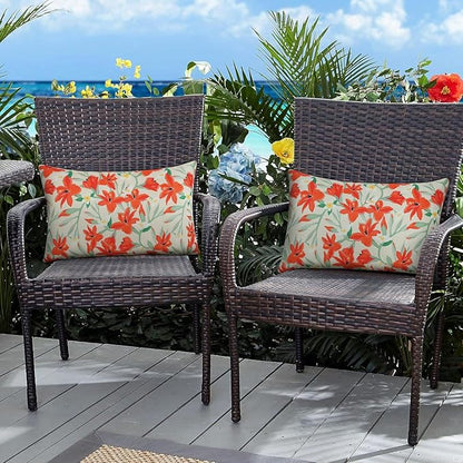 Pyonic Outdoor Pillows Cover Pack of 2 Floral Waterproof Throw Pillow Covers 12X20 inch Outdoor Lumbar Pillows for Patio Furniture Garden Outside Waterproof Pillow